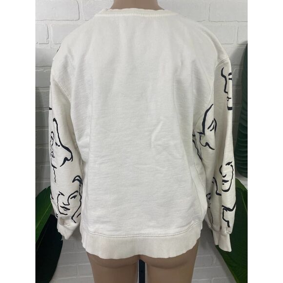 Zara white printed black drawn faces crewneck sweatshirt - Picture 4 of 7